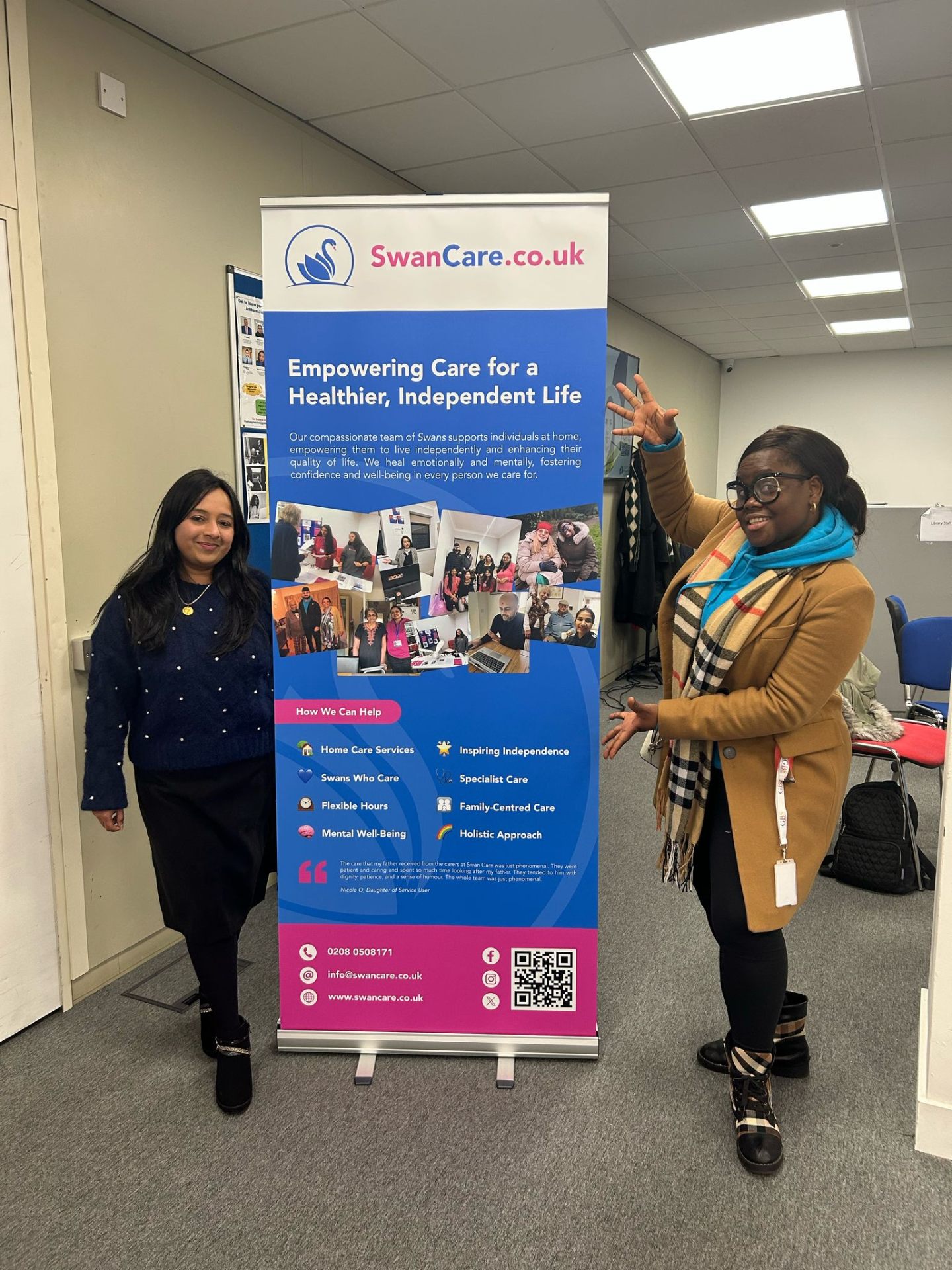 Swan Care team members at a community outreach event in London